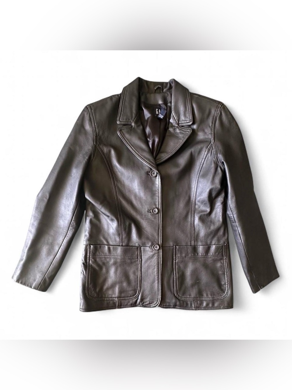 GAP Women's Black Leather Button-Front Jacket